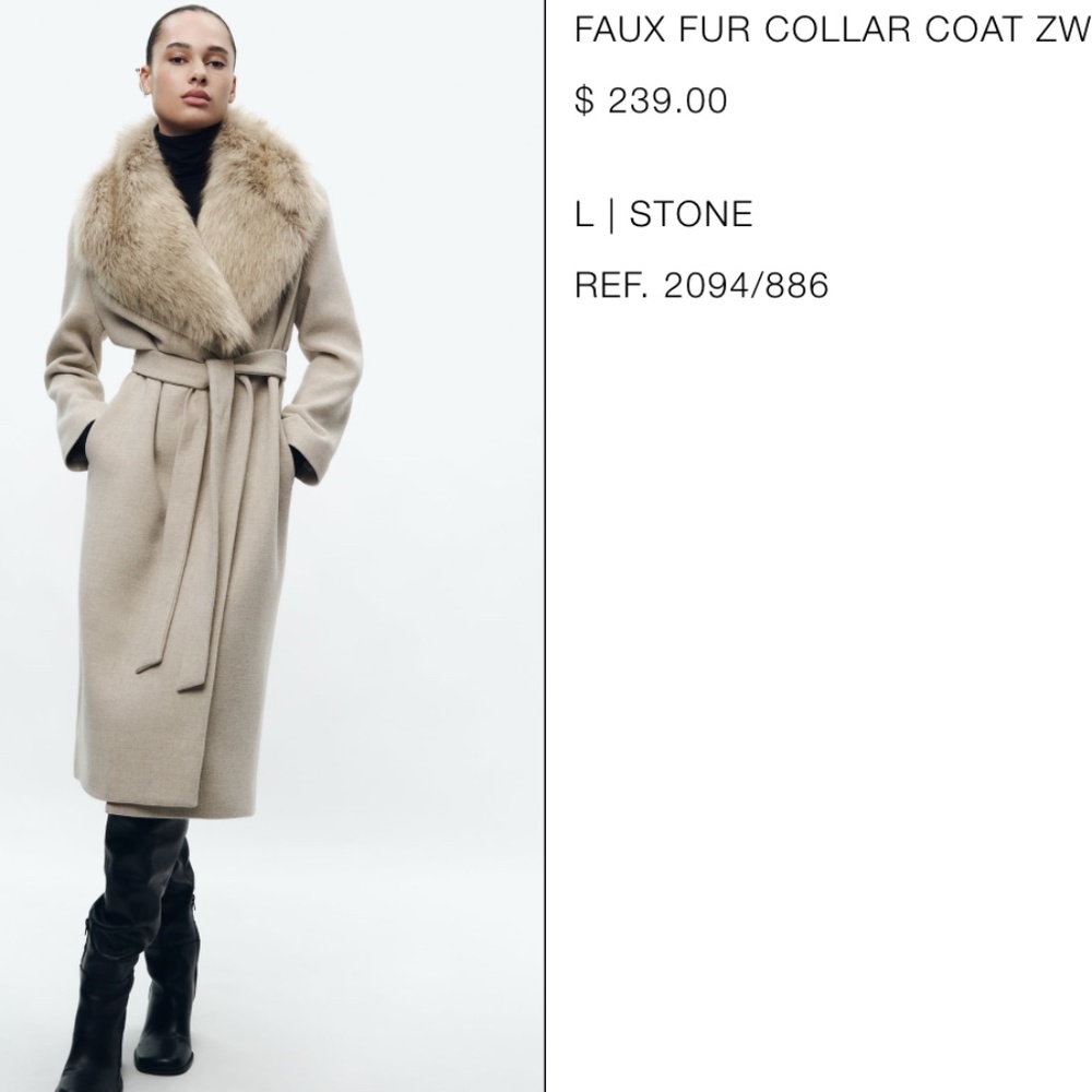 Zara Faux Fur Collar Coat